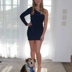 Lulus One-Shoulder Blue Sparkly Dress